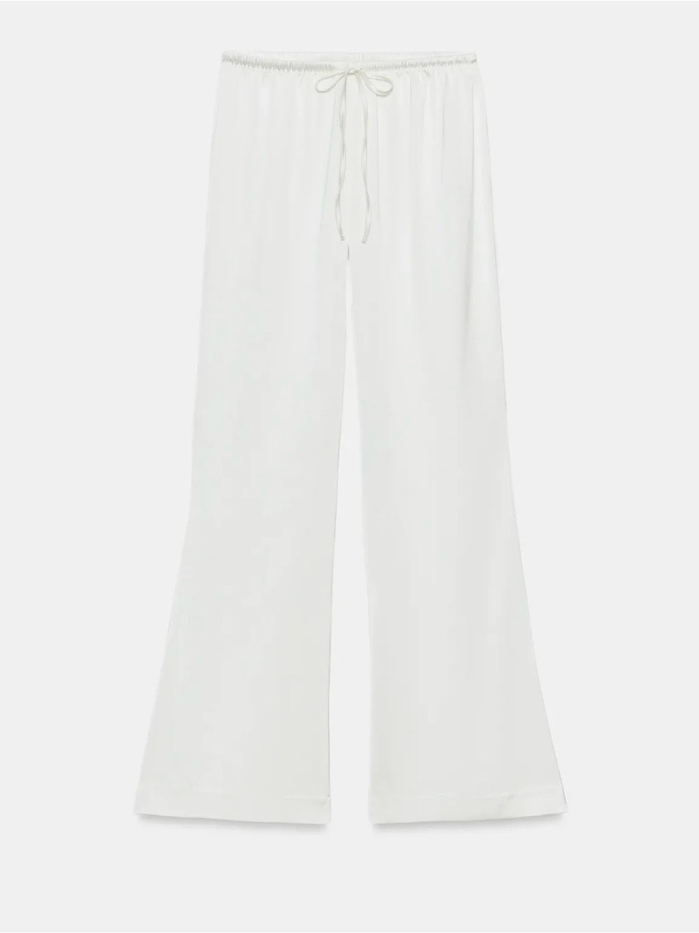 Zara White Satin Wide-Leg Drawstring Pants
